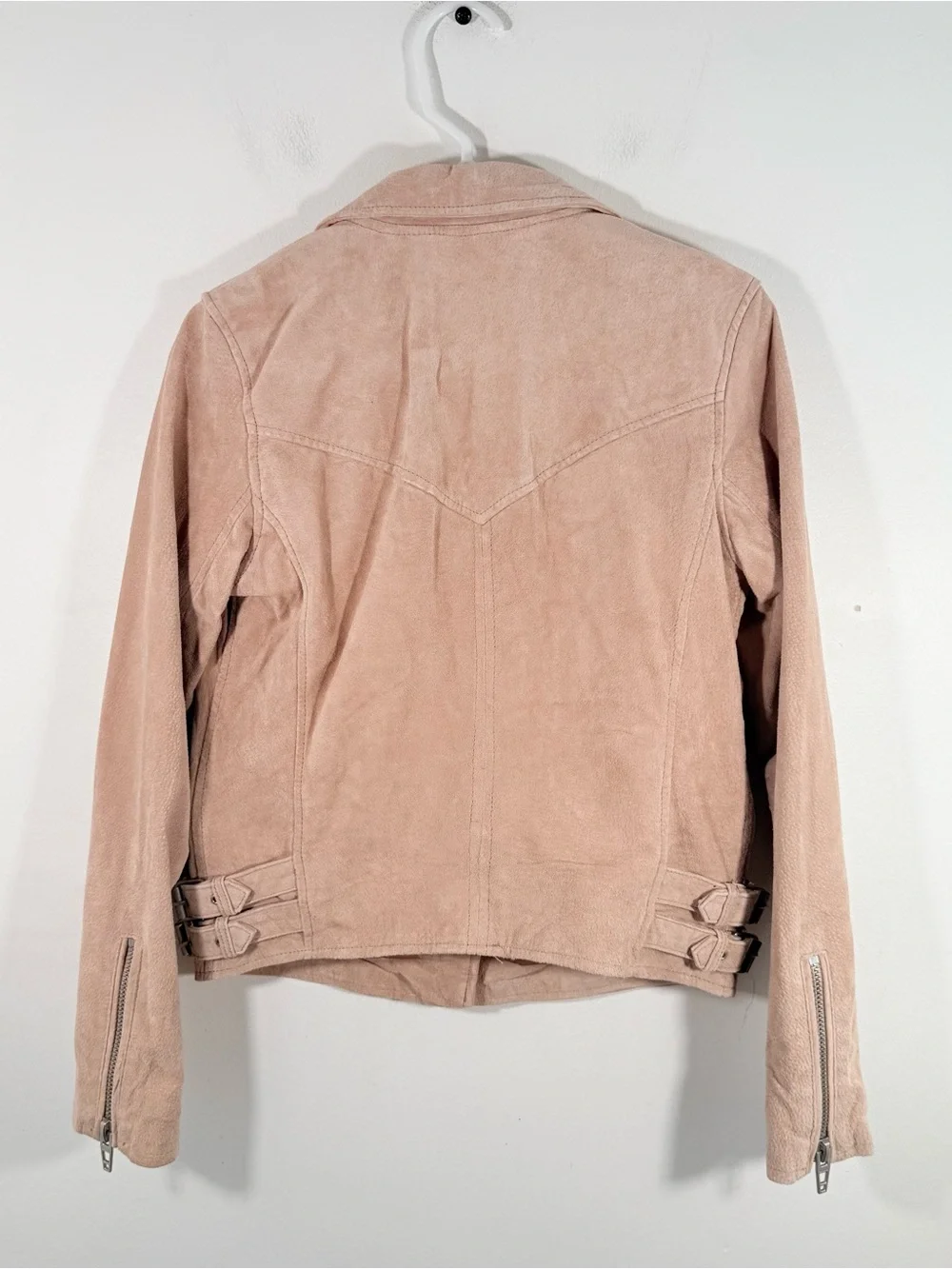 BlankNYC Blush Desert Pink 100% Genuine Suede Leather Cropped Moto Jacket Small